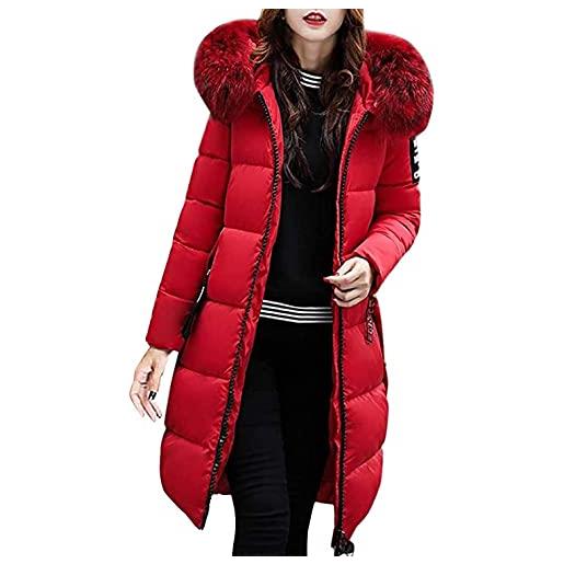 ORANDESIGNE cappotto piumino imbottito cappuccio donna invernali elegante lungo basamento giubbotto trincea impermeabile addensare caldo leggero piuma cotone giacca rosso 46