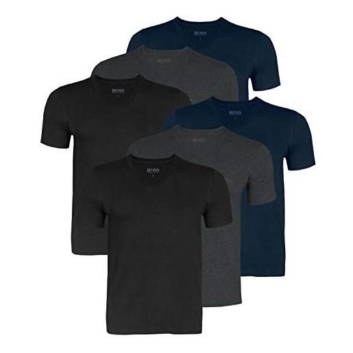 Hugo boss magliette da uomo con scollo a v, 50416538, confezione da 6 - 497 nero/blu/grigio. Xl