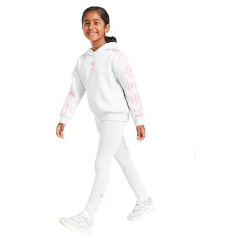 Adidas originals girls hooded tracksuit trefoil repeat hoodie leggings set marl grey hr6596 new, multicolore, 6-7 anni
