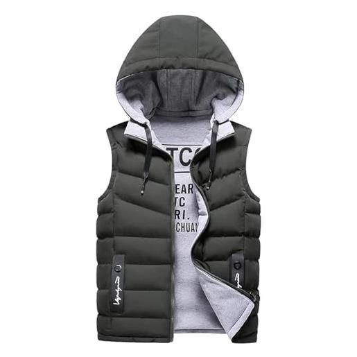 CLoxks gilet vest giacca invernale calda senza maniche da uomo giacca giacca con cappuccio da uomo cappello rimovibile reversibile esterno s armygreen