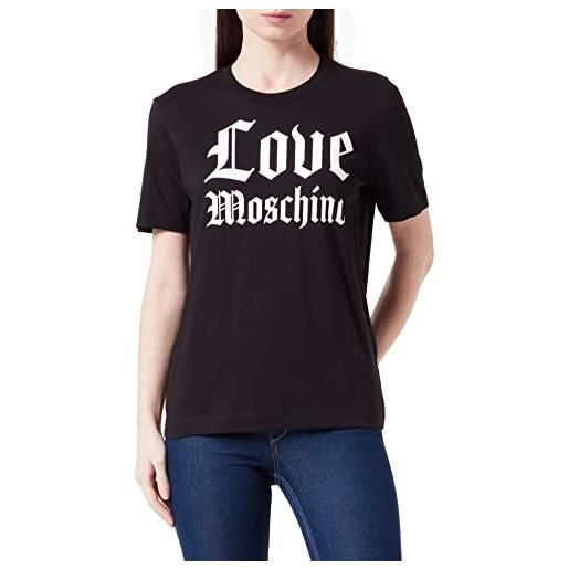 Love Moschino vestibilità regolare con logo gotico lucido mylar t-shirt, nero, 46 donna