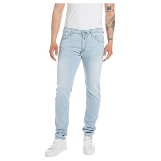 Replay jeans da uomo con power stretch, blu (superlight blue 011), 36w / 32l