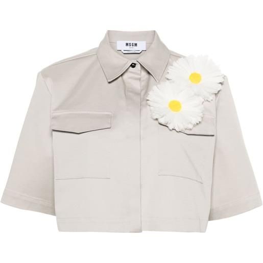 MSGM camicia crop con applicazione a fiori - grigio