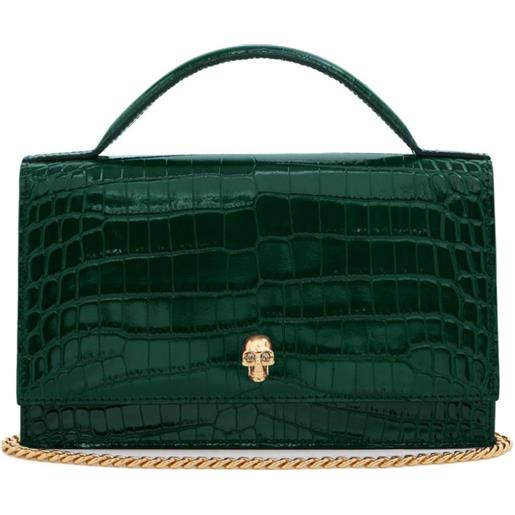 Alexander McQueen borsa a mano skull con effetto coccodrillo - verde
