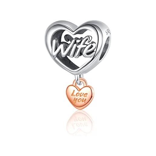 Annmors love you wife heart charm in argento sterling 925 pendant dangle beads compatibile con bracciale e collane europei da donna valentine's day mother's day gifts for women