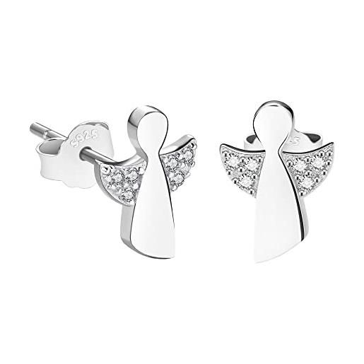 F.ZENI orecchini da donna con angelo custode, in argento sterling 925, con zirconi e angelo portafortuna, per ragazze e donne, con confezione regalo, zirconia cubica