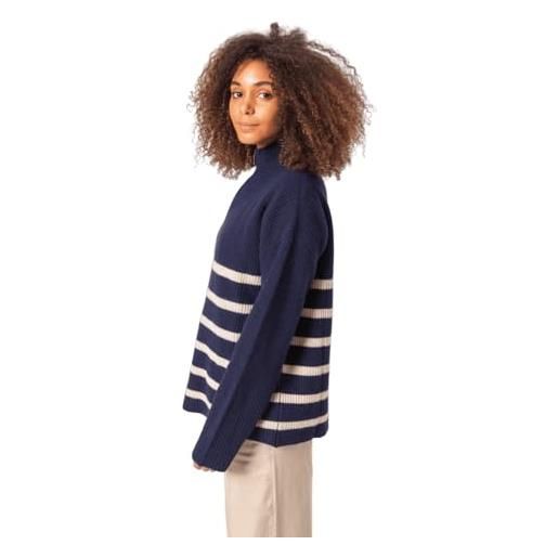 ETERKNITY maglione donna lana collo alto cerniere stampa strisce, blu navy, l