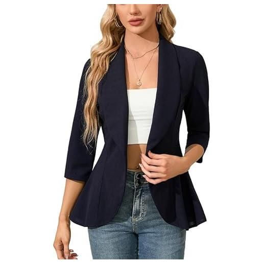 Clearlove business jersey blazer - blazer da donna, elegante, sportivo, sciancrato, con maniche a 3/4, blu navy, s