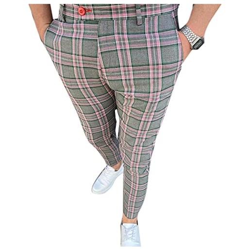 YAODAMAI pantaloni casual da uomo alla moda scozzese pantaloni skinny elasticizzati da lavoro pantaloni casual da golf alla moda