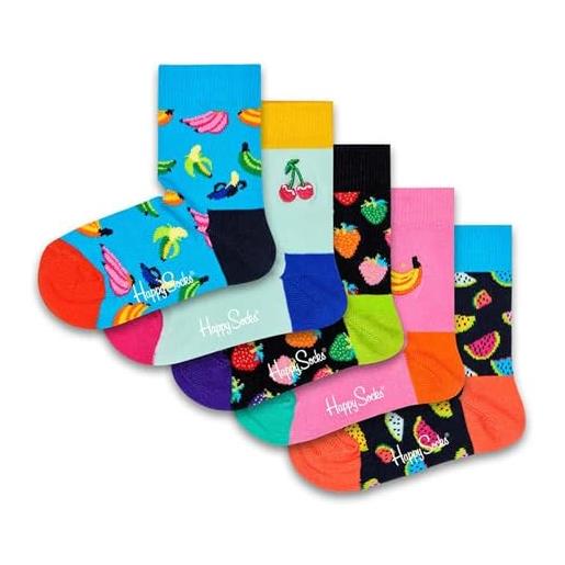 Happy Socks kids fruits gift box calze, multicolore (multicolour 100), 2-3 anni (taglia unica: 2-3y) (pacco da 5) unisex-bimbi