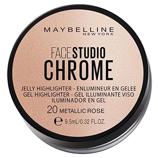 Maybelline new york illuminante in gel, formula acquosa con pigmenti perlescenti, per un viso brillante e luminoso, 20 metallic rose