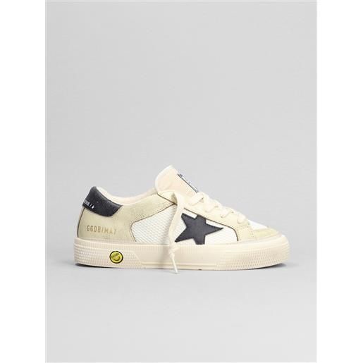 Golden Goose Kids sneakers may in pelle e tessuto bianco
