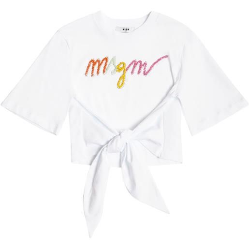 MSGM t-shirt cropped in jersey di cotone / nodo