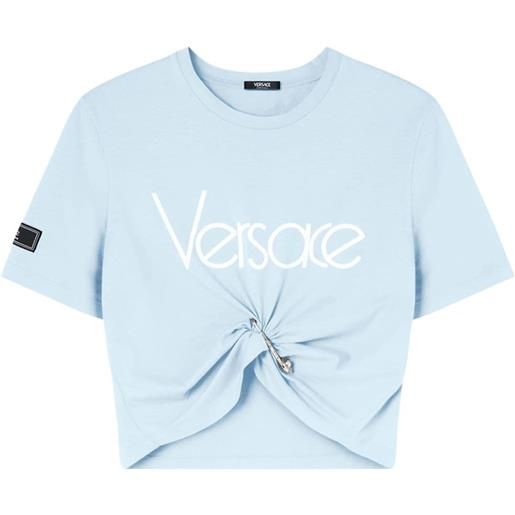 Versace t-shirt crop con stampa - blu