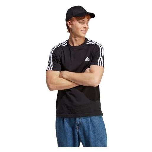 adidas essentials single jersey 3-stripes t-shirt, maglietta a maniche corte uomo, dark grey heather/black, xl