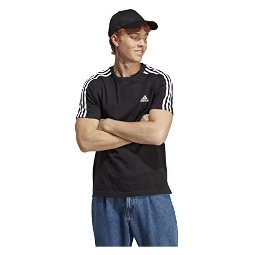 adidas essentials single jersey 3-stripes t-shirt, maglietta a maniche corte uomo, white/black, l