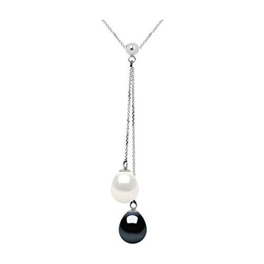PEARLS & COLORS NATURAL FINE PEARLS pearls & colors - collana you & me in oro - autentiche perle coltivate d'acqua dolce 8-9 mm - qualità aaa+ - gioielli da donna