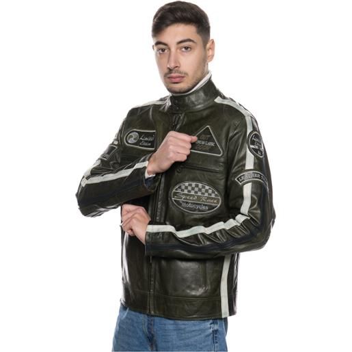 Leather Trend motociclista uomo - biker uomo verde bis in vera pelle