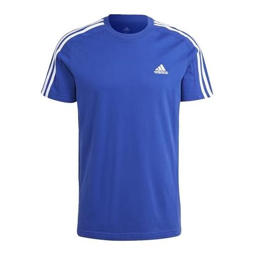 adidas essentials single jersey 3-stripes t-shirt, maglietta a maniche corte uomo, semi lucid blue/white, s
