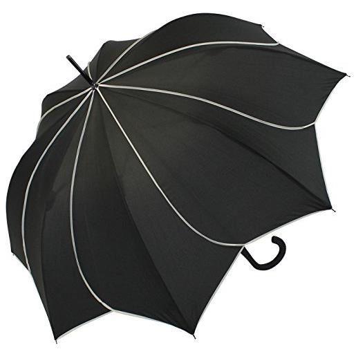 Pierre Cardin - ombrello da donna, grande, stabile, con sistema automatico, a forma di girasole, nero , 105 cm, ombrello con apertura automatica