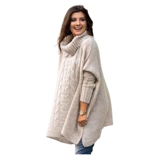 L-secret * maglione da donna con poncho, maglione oversize (beige)