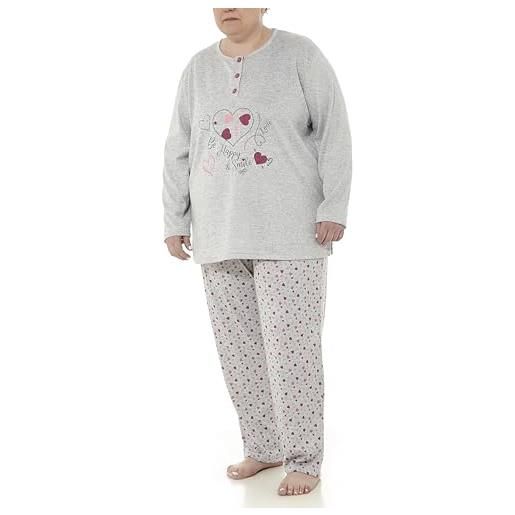 mabel intima - pigiama da donna, taglia grande, invernale, maniche e pantaloni lunghi, taglie xl-7xl o 50-70, stampa invernale, morbido, caldo e confortevole. , grigio e cuori, 62