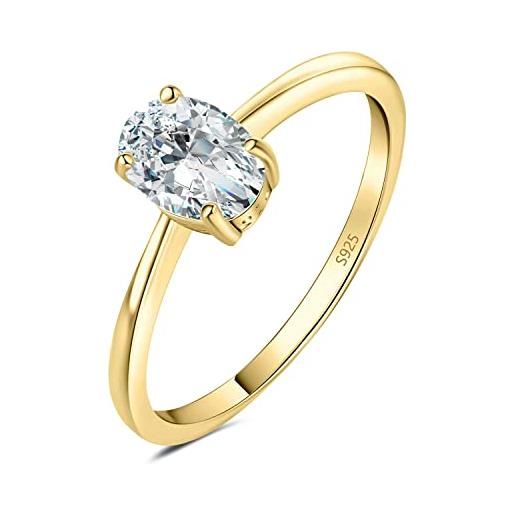 JewelryPalace 1ct classico anello solitario donna argento con creato moissanite, anelli dorati donna 925 con pietra a taglio ovale, fede nuziale in oro anello fidanzamento set gioielli donna 17