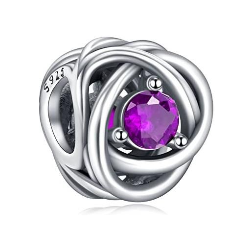 Annmors charms february purple donna ciondolo, argento sterling s925, compatibile con braccialetti e collane europei, ciondolo di compleanno del festival per donna ragazza