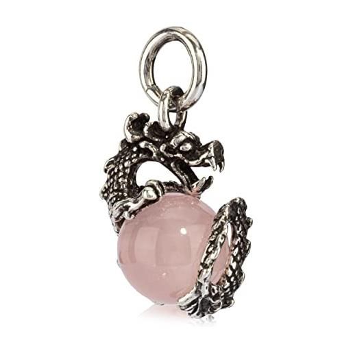 NKlaus ciondolo drago con sfera in argento 925 1,8cm pietra occhio di gatto quarzo rosa 7487