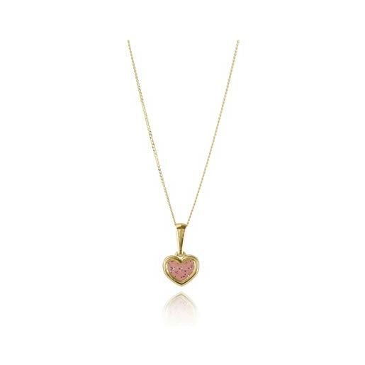 Funkyrox in oro giallo 9 k con glitter smalto rosa cuore/con collana 40,6 cm/gift box