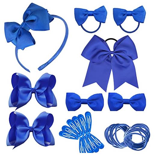 Carreuty kit di 38 accessori per capelli per la scuola per ragazze, colore blu reale, con fiocco, fermagli per capelli, fiocchi ed elastici, accessori per capelli per ragazze, regalo di compleanno per il
