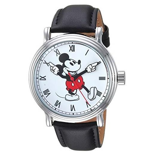 Disney men's mickey mouse analog-quartz watch with leather-synthetic strap, black, 21.3 (model: wds000609)