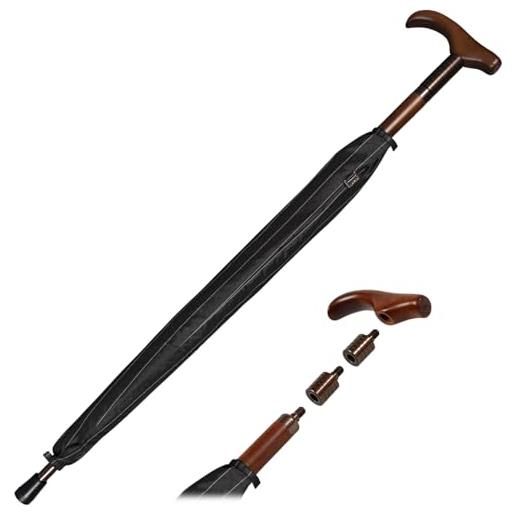 iX-brella ombrellone regolabile in altezza con manico in legno, nero gessato, 105 cm, ombrello di supporto