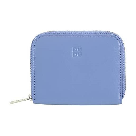 Dudu portamonete uomo donna piccolo tascabile in pelle colorata con cerniera, tasche porta tessere, portafoglio compatto blu pastello