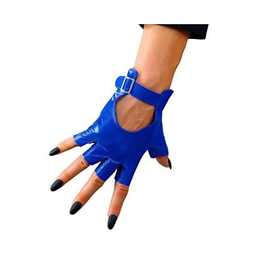 DooWay guanti da donna in vera pelle corta senza dita blu mezze dita steampunk guanti di guida