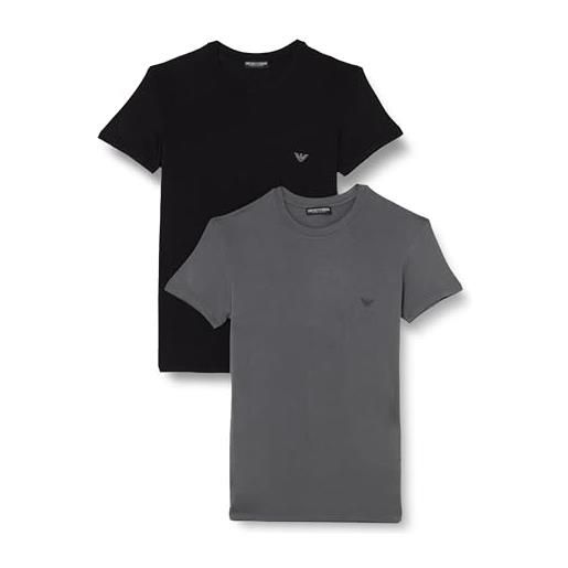 Emporio Armani t-shirt da uomo, in viscosa di bambù soft touch, nero/antracite, m (pacco da 2)