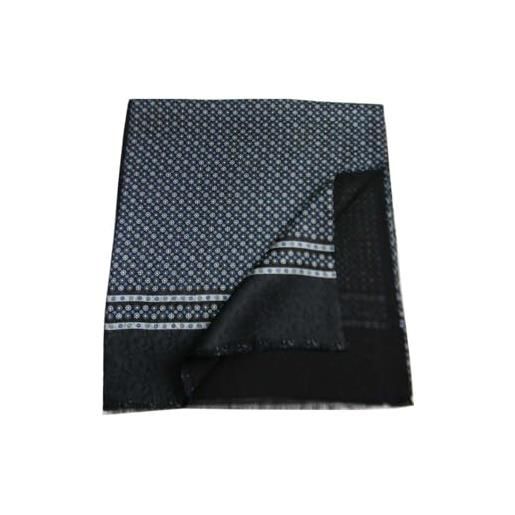 Avantgarde sciarpa double seta lana nera uomo silk wool scarf doppia disegni bianchi grigi colore nero fantasia 2