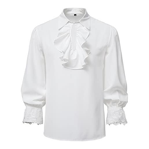 Generic camicia da uomo con volant pirata vittoriana steampunk rinascimentale medievale gotica cosplay top, bianco, l