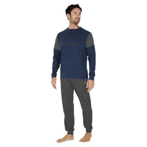 ALV By Alviero Martini pigiama lungo da uomo in cotone vari colori e taglie, tuta homewear maschile (l (48), ali023 - blu scuro)