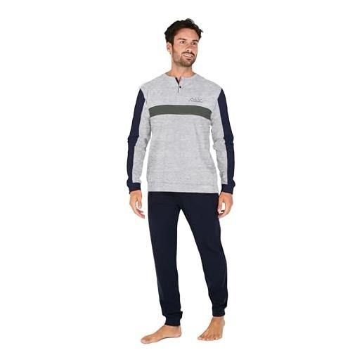 ALV By Alviero Martini pigiama lungo da uomo in cotone vari colori e taglie, tuta homewear maschile (l (48), ali023 - blu scuro)