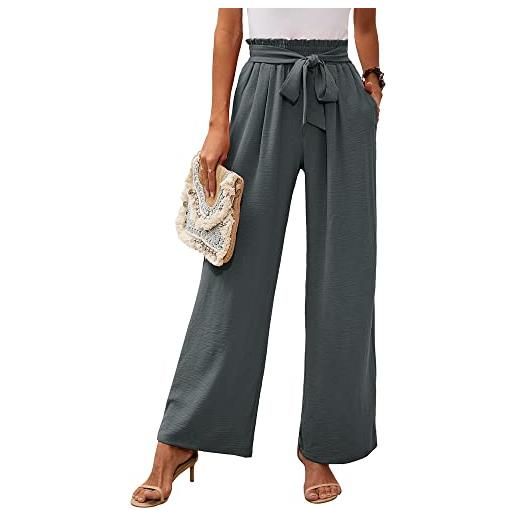 Heymoments pantaloni da donna a gamba larga con tasche, leggeri, a vita alta, regolabili, con nodo, a11-grigio, xx-large