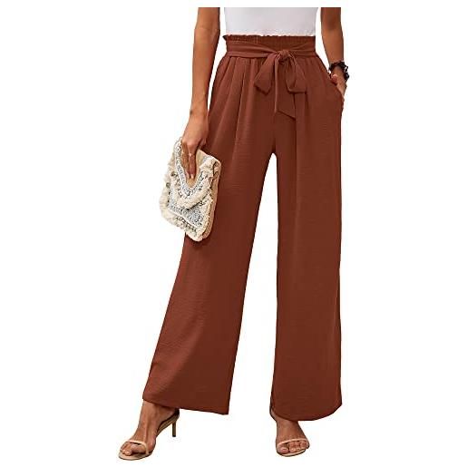 Heymoments pantaloni da donna a gamba larga con tasche, leggeri, a vita alta, regolabili, con nodo, a12-klein blu, xx-large