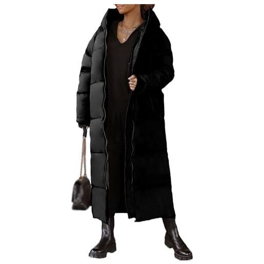 tinetill piumino da donna cappotto lungo piumino calda giacca invernale trapuntata con cappuccio piumino addensato con zip manica lunga capispalla antivento