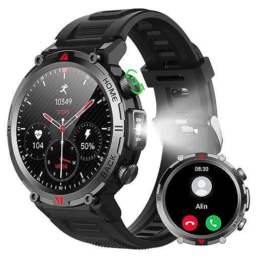 IFMDA smartwatch uomo - 1,45 hd schermo tattile orologio smart watch chiamate bluetooth, 110+ modalità sportiva, con cardiofrequenzimetro/ossigeno nel sangue/contapassi/calcolatrice per android ios