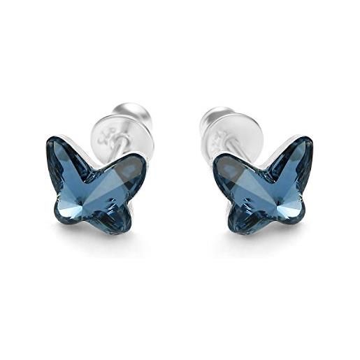 butterfly bambine ragazze argento orecchini a perno vero blu swarovski elements originali farfalla confezione ecologica ragazza bambina regali