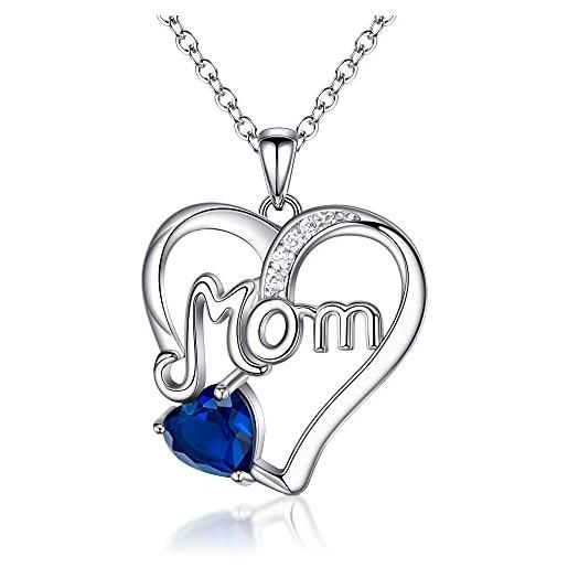 EVER FAITH mom collana s925 argento zaffiro blu cz ciondolo cuore pietra nascente settembre collana mamma regali di compleanno per donna, nonna