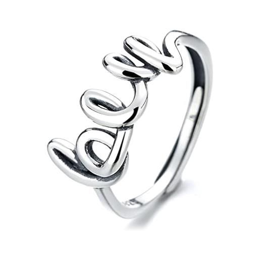 Whoiy fedine argento regolabili, fede matrimoniale 925 sterline d'argento doppio strato scavare love forma regalo di san valentino anello