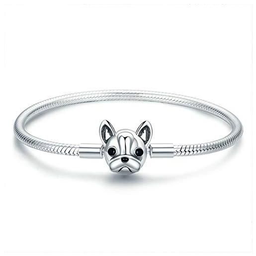 AleXanDer1 braccialetti braccialetto di fascino del bulldog francese dell'argento sterlina 925 adatto per le donne regalo dei gioielli del braccialetto di diy (length: 17cm)