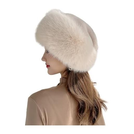 Wooauto caldo cappello invernale, cappello di pelliccia invernale cappello soffice da donna cappello in finta pelliccia di volpe cappello in pelliccia di volpe scamosciata