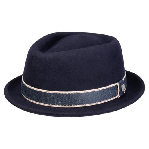 LIERYS cappello in lana vanderson pork pie donna/uomo - made italy di feltro estate/inverno - m (56-57 cm) blu scuro